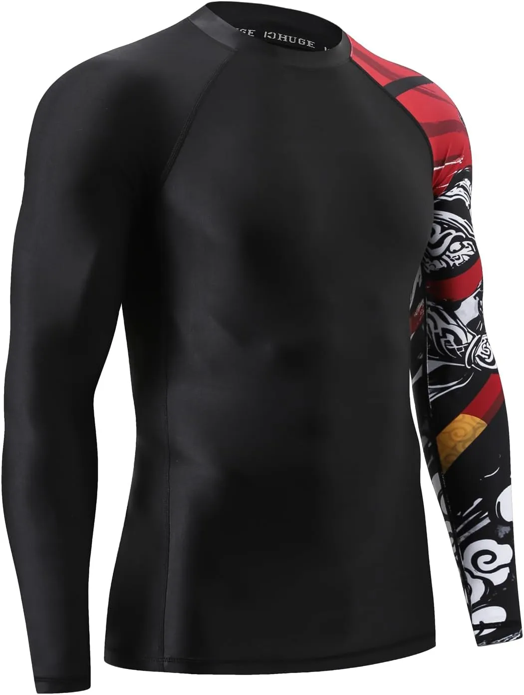 HUGE SPORTS Men's Rash Guard Long Sleeves UPF 50  UV Sun Protection Quick Drying Splice Compression Swim Shirts