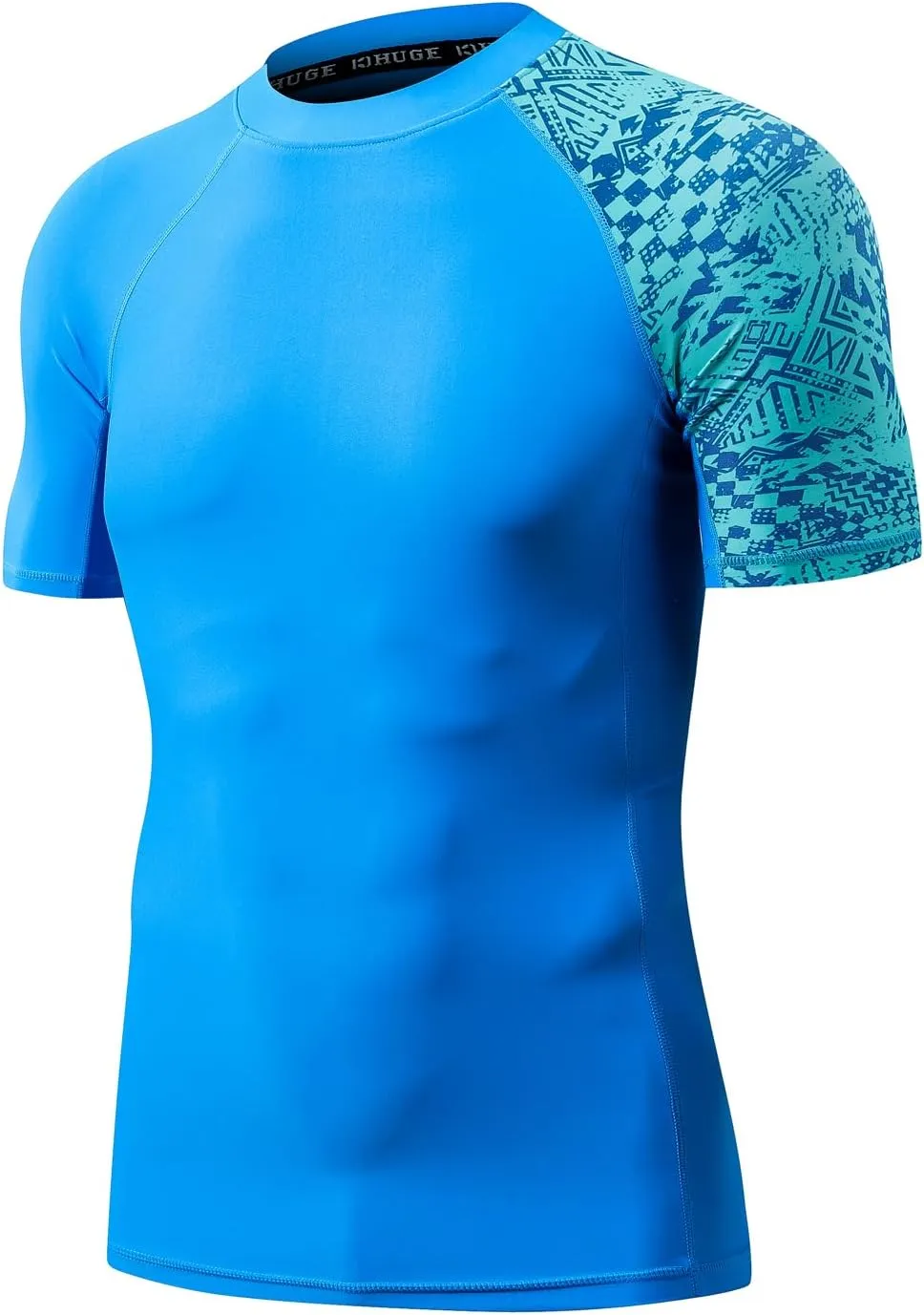 HUGE SPORTS Men's Splice UV Sun Protection UPF 50  Skins Rash Guard Short Sleeves