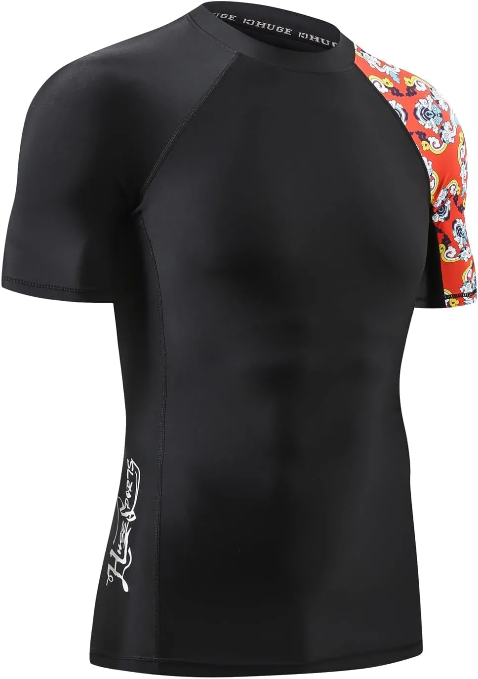 HUGE SPORTS Men's Splice UV Sun Protection UPF 50  Skins Rash Guard Short Sleeves
