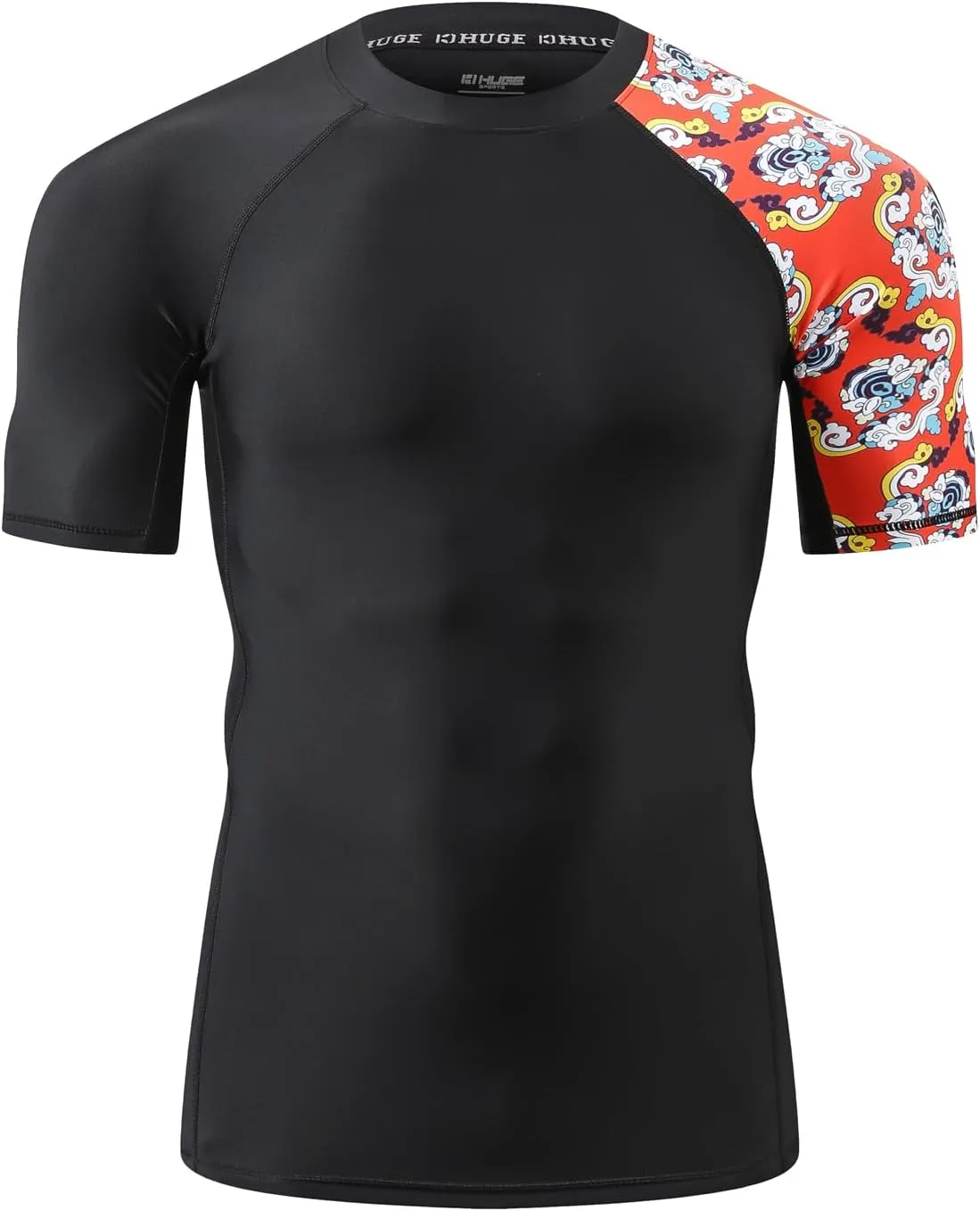 HUGE SPORTS Men's Splice UV Sun Protection UPF 50  Skins Rash Guard Short Sleeves