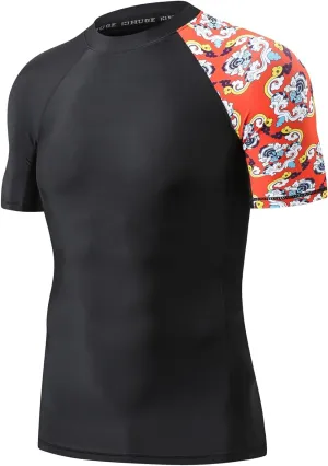 HUGE SPORTS Men's Splice UV Sun Protection UPF 50  Skins Rash Guard Short Sleeves