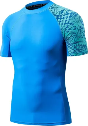 HUGE SPORTS Men's Splice UV Sun Protection UPF 50  Skins Rash Guard Short Sleeves
