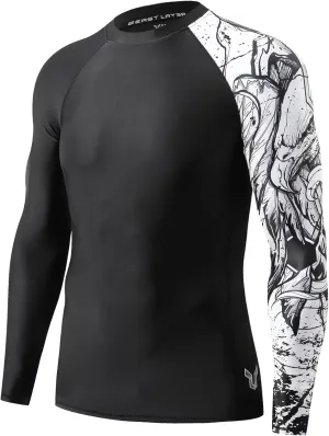 HUGE SPORTS Men's Swim Shirts Long Sleeve UPF 50  Rash Guard Sun Shirts UV Sun Protection