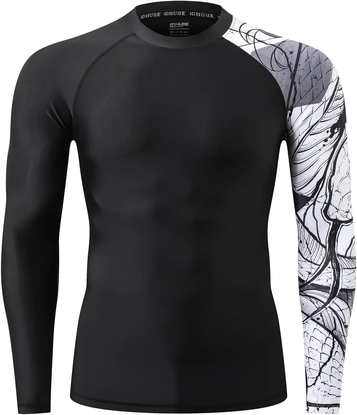 HUGE SPORTS Men's Swim Shirts Long Sleeve UPF 50  Rash Guard Sun Shirts UV Sun Protection