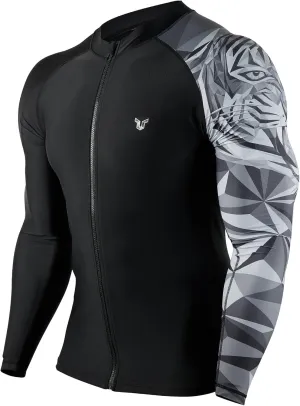 HUGE SPORTS Men's Swim Shirts Long Sleeve Zip Rash Guard UPF 50  Sun Protective Quick Drying