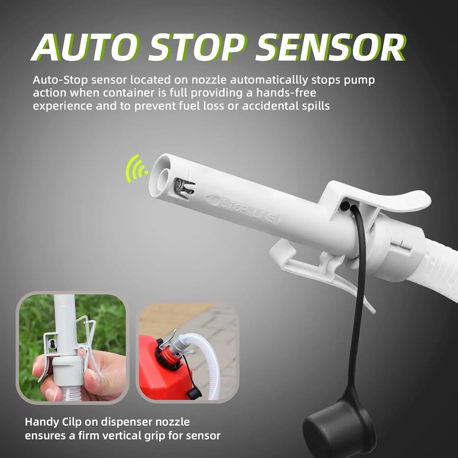 Humberto Fuel Transfer Pump, Auto-Stop Gas Can Pump, 3.2GPM, AA Battery/DC 2 Power Modes, 3 Adapters for Most Gas Cans, Extra Long Hose, Portable Gas Pump for Gasoline, Diesel, Oil, etc