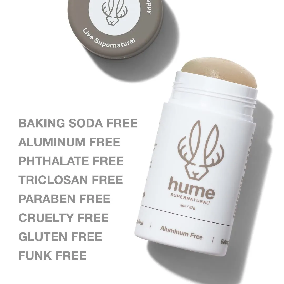 Hume Supernatural Aluminum Free Deodorant for Women & Men - Safe for Sensitive Skin - Probiotic, and Plant-Based - Long-Lasting Moisture Absorbing - Clean and Effective - Fragrance Free, 2-Pack