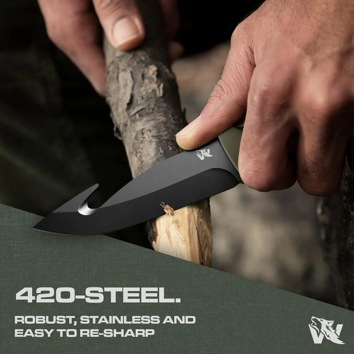 HUNTER 2 - Tactical Hunting Knife with Gut Hook - Deer SkinningKnife for Hunting - Knife Fixed Blade with Sheath - Field Dressing Knive with Gutting Hook - Survival Knife with Sheath
