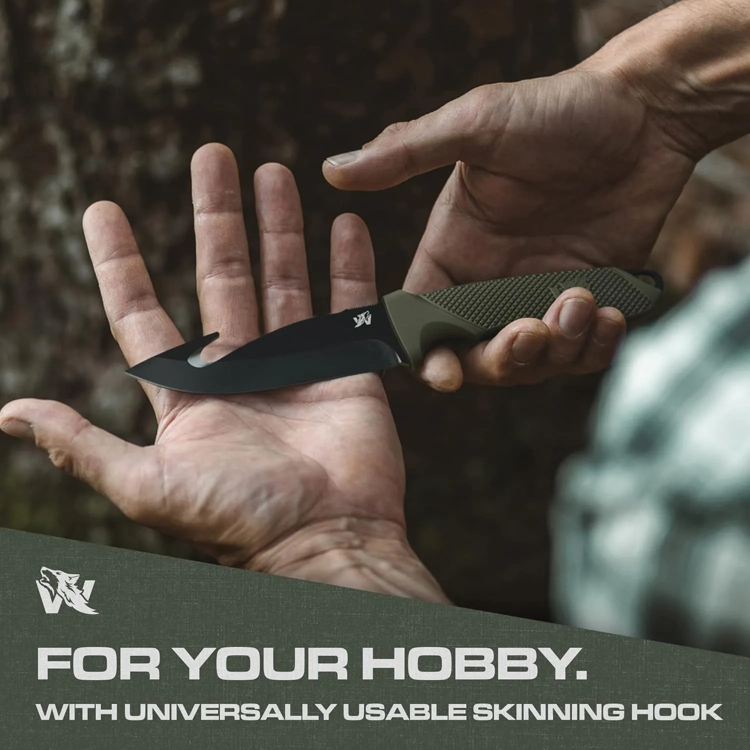HUNTER 2 - Tactical Hunting Knife with Gut Hook - Deer SkinningKnife for Hunting - Knife Fixed Blade with Sheath - Field Dressing Knive with Gutting Hook - Survival Knife with Sheath
