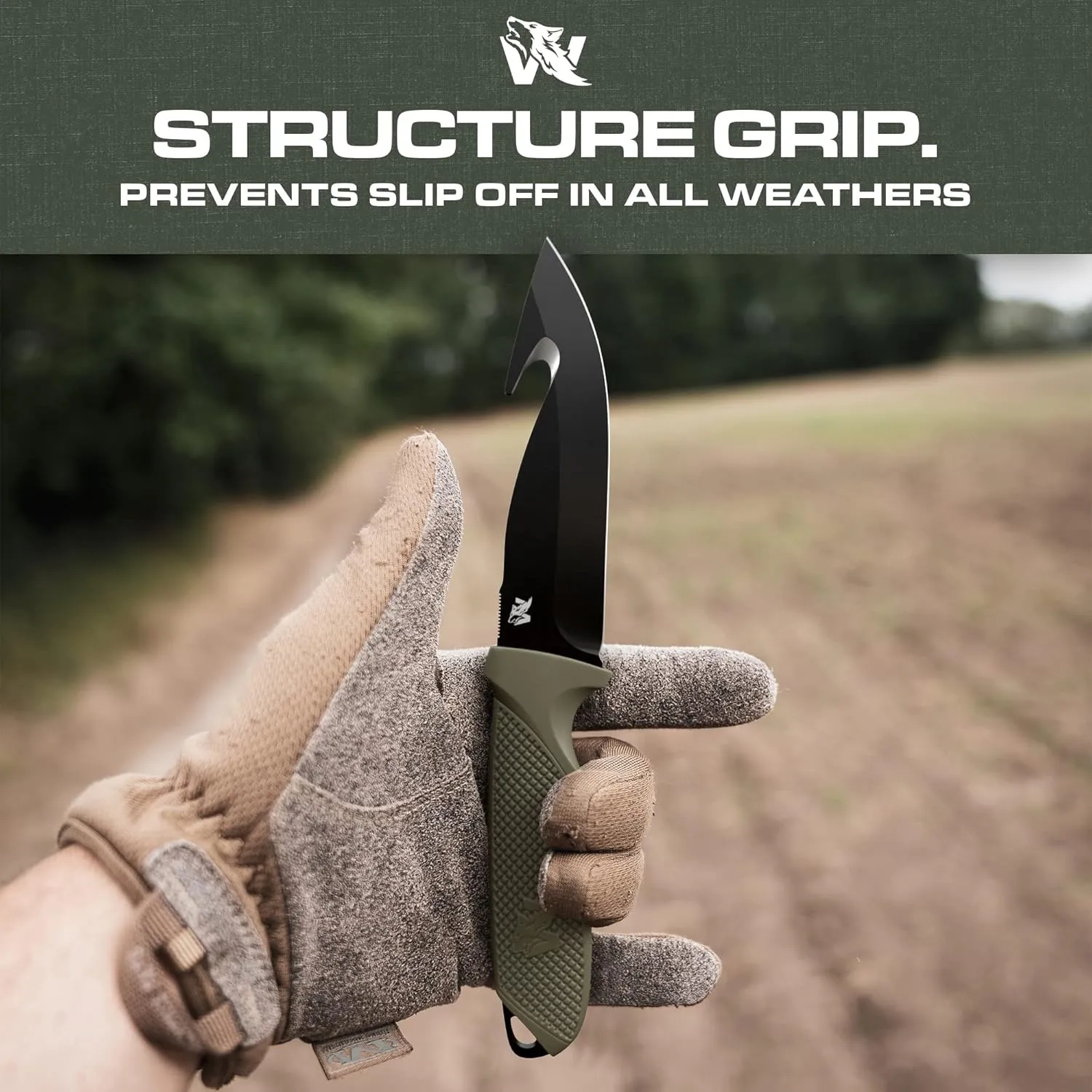 HUNTER 2 - Tactical Hunting Knife with Gut Hook - Deer SkinningKnife for Hunting - Knife Fixed Blade with Sheath - Field Dressing Knive with Gutting Hook - Survival Knife with Sheath