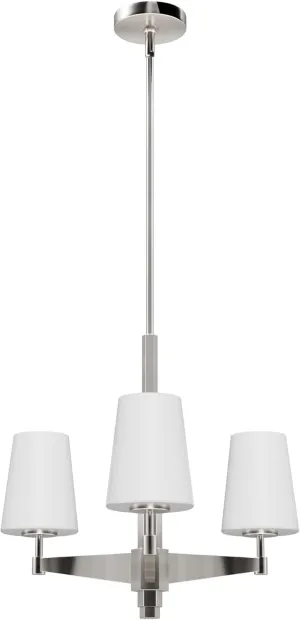 Hunter - Nolita 3-light Brushed Nickel, Medium Size Chandelier, Dimmable, Modern Style, Candle Shaped, for Bedrooms, Kitchens, Dining, Living Rooms - 19877