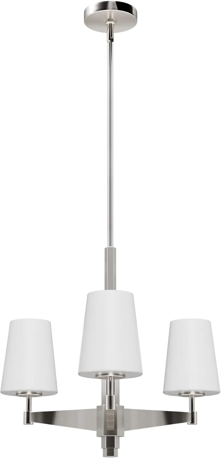 Hunter - Nolita 3-light Brushed Nickel, Medium Size Chandelier, Dimmable, Modern Style, Candle Shaped, for Bedrooms, Kitchens, Dining, Living Rooms - 19877
