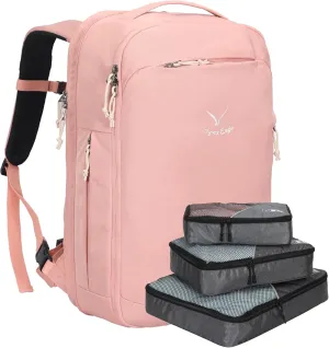 Hynes Eagle TSA Friendly Travel Backpack for Men Women Carry on Backpack 40L Flight Approved Laptop Backpack for 17 inches Compressible Weekender Bag Overnight Backpack Pink with 3PCS Packing Cubes Se