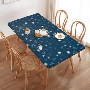 Indigo White Rectangular Table Covers, Romantic Floral Background Fitted Spandex Stretch Square Table Covers Caps Elastic Square Tablecloth Abstract Fits up 5 Foot Tables