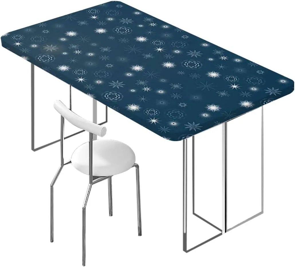 Indigo White Rectangular Table Covers, Romantic Floral Background Fitted Spandex Stretch Square Table Covers Caps Elastic Square Tablecloth Abstract Fits up 5 Foot Tables