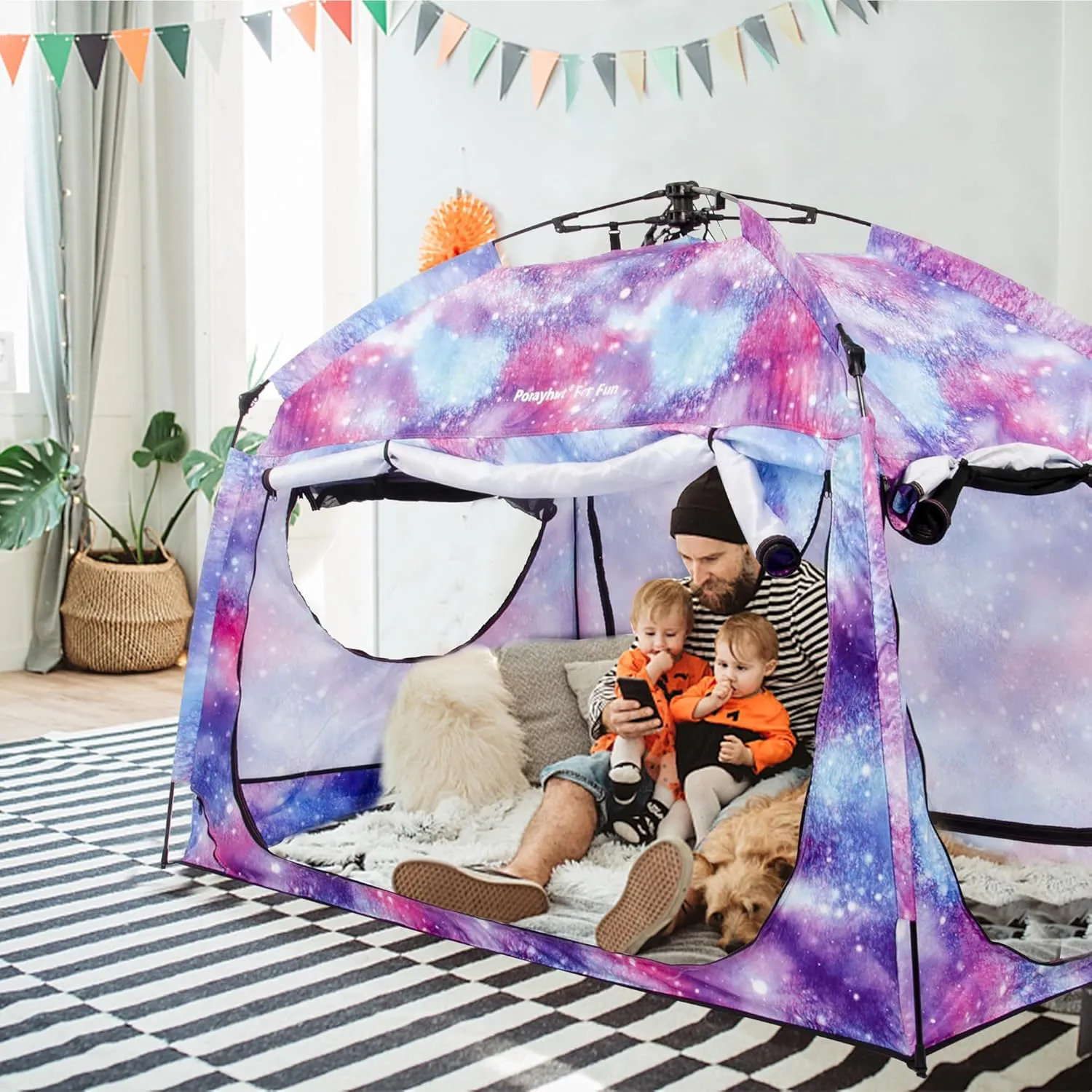 Indoor Instant Privacy Bed Tent for Sleeping,Quick Set-up Bed Canopies,Portable Bed Drapes with Large Space and 3 Doors (Galaxy, Twin)