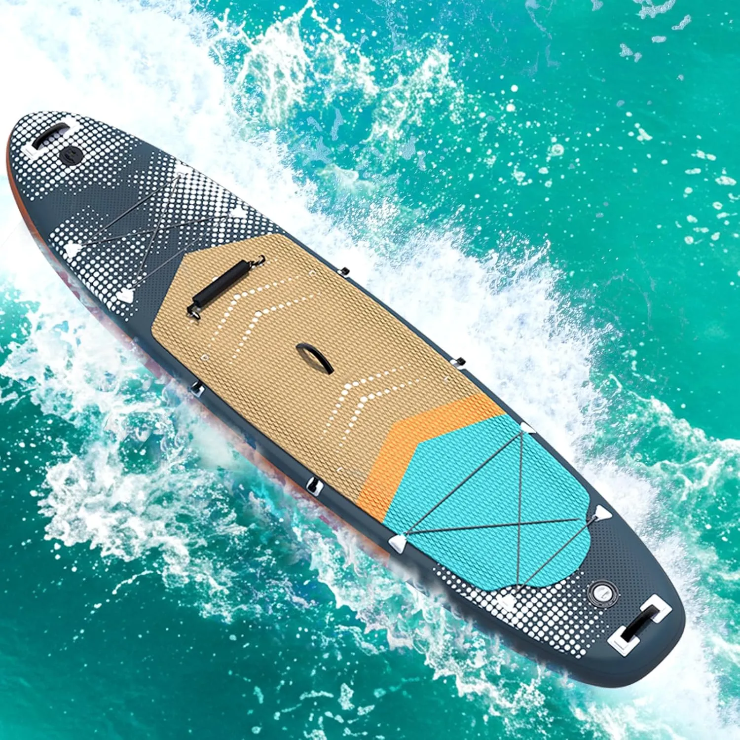 Inflatable 10.5' Stand Up Paddle Board with Strapped Seat, Premium SUP Board Kit, Includes Paddle, Pump, Backpack, Waterproof Bag, Perfect for Yoga, Fishing, and Surfing, Dark Blue & Red