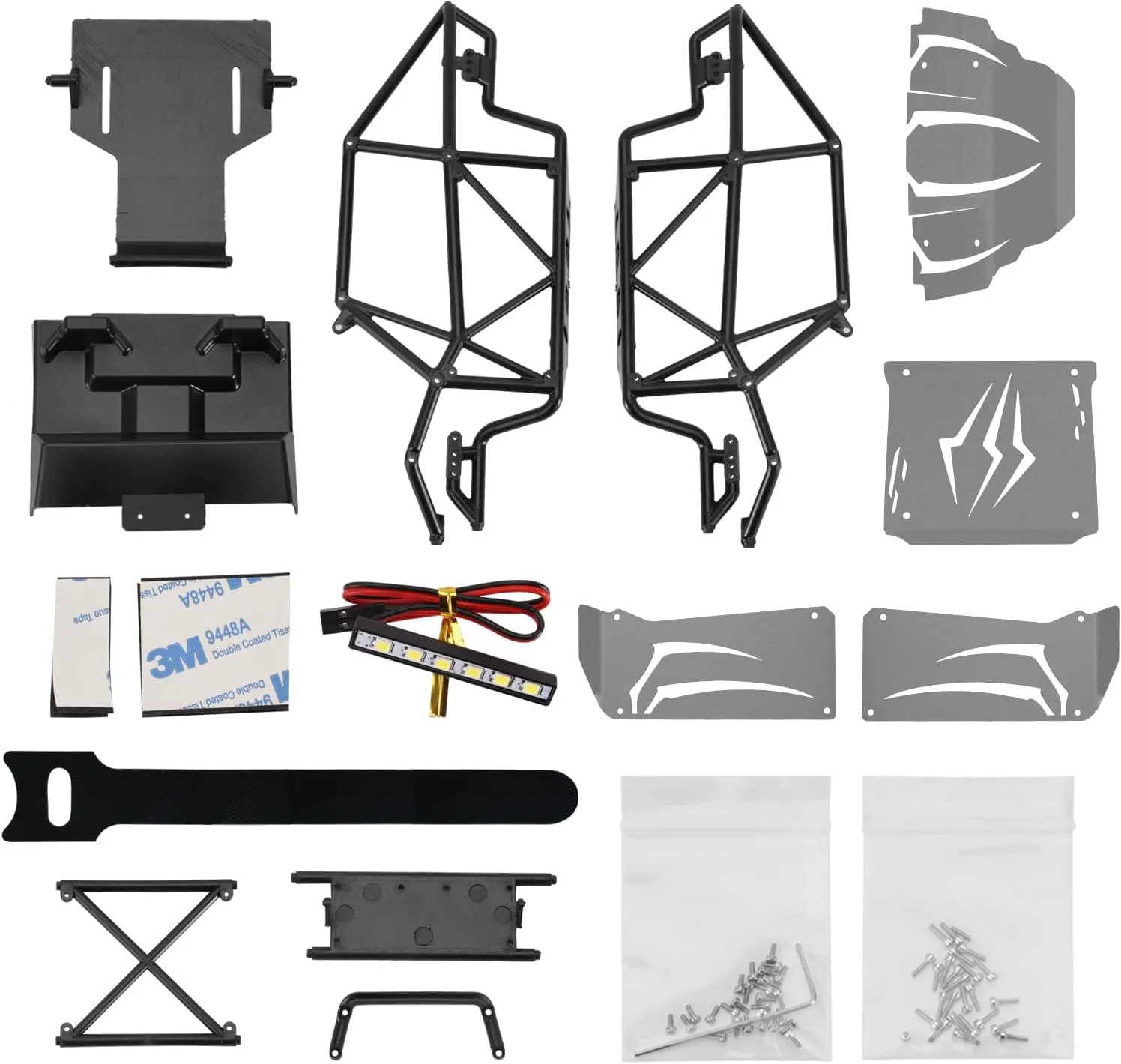 INJORA 45g Nylon Rock Buggy Body Shell with Aluminum Spider Panels for 1/24 RC Crawler Car Axial SCX24 C10 JLU Bronco Base Camp Upgrade Parts（Grey）