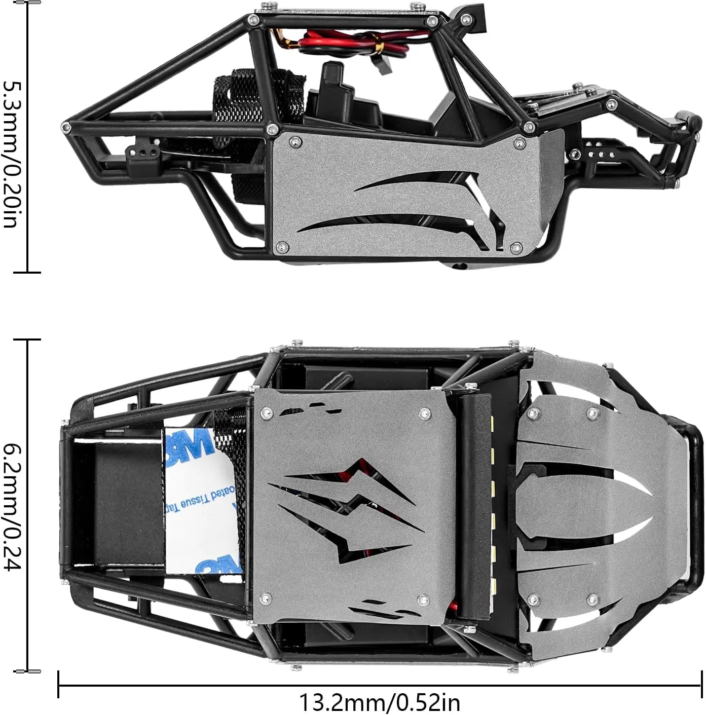 INJORA 45g Nylon Rock Buggy Body Shell with Aluminum Spider Panels for 1/24 RC Crawler Car Axial SCX24 C10 JLU Bronco Base Camp Upgrade Parts（Grey）