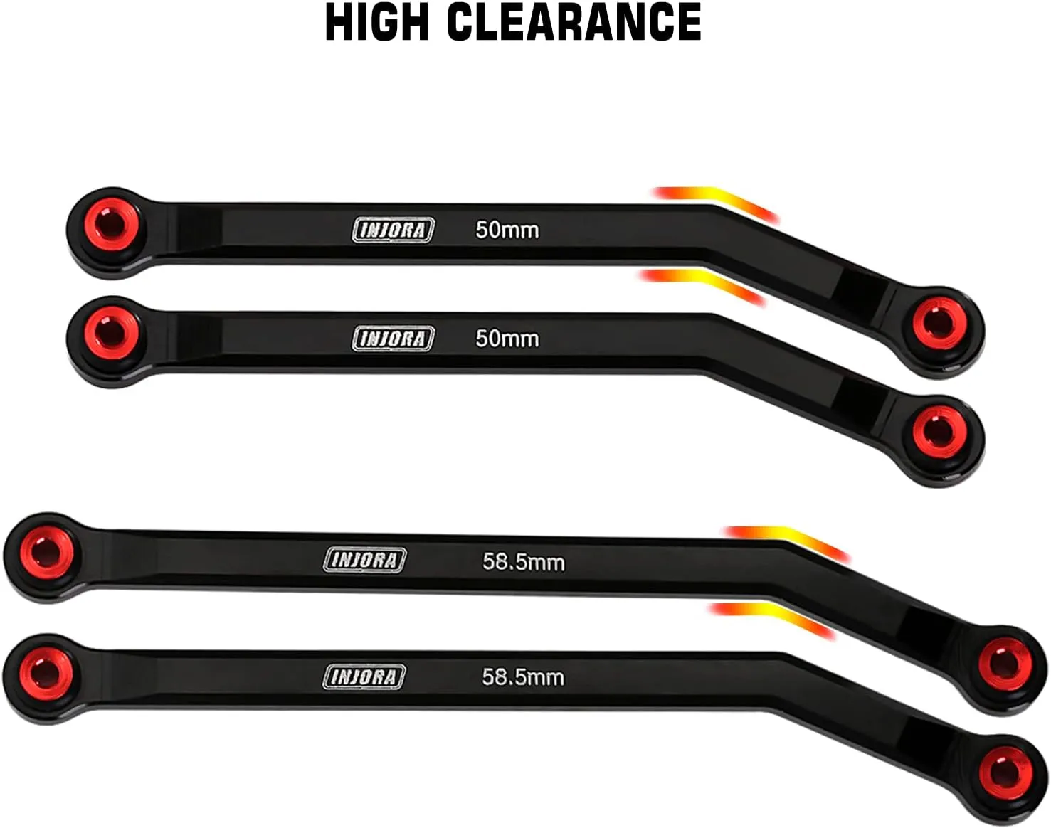 INJORA High Clearance Front 4 Links Set for SCX24 C10 JLU Bronco Base Camp Axial 1/24 RC Crawler Car, 8PCS（Black）