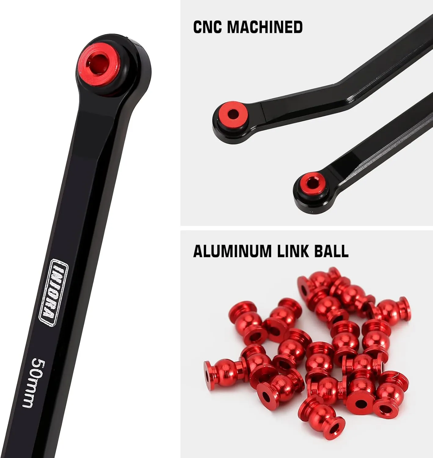 INJORA High Clearance Front 4 Links Set for SCX24 C10 JLU Bronco Base Camp Axial 1/24 RC Crawler Car, 8PCS（Black）