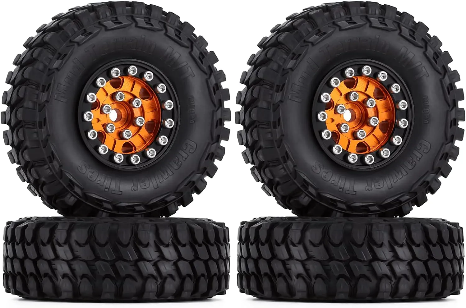 INJORA RC 1.0 Tires Aluminum Beadlock Wheel & Soft Rubber Tires Set for 1/24 RC Crawler Car Axial SCX24 Upgrade Parts（Gold）