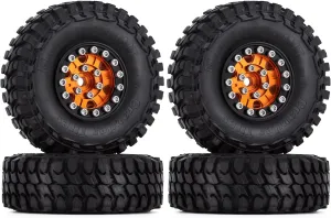 INJORA RC 1.0 Tires Aluminum Beadlock Wheel & Soft Rubber Tires Set for 1/24 RC Crawler Car Axial SCX24 Upgrade Parts（Gold）