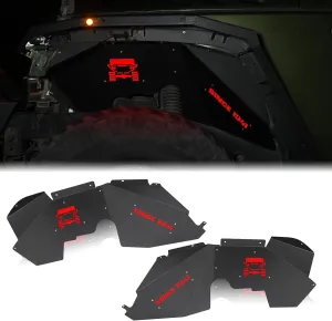 Inner Fender Front Fender Liners Compatible with Jeep Wrangler JK JKU Aluminum,with 4 LED Lights for 2007-2018 Wrangler Accessories JK JKU Sport Sahara Rubicon 2/4 Doors