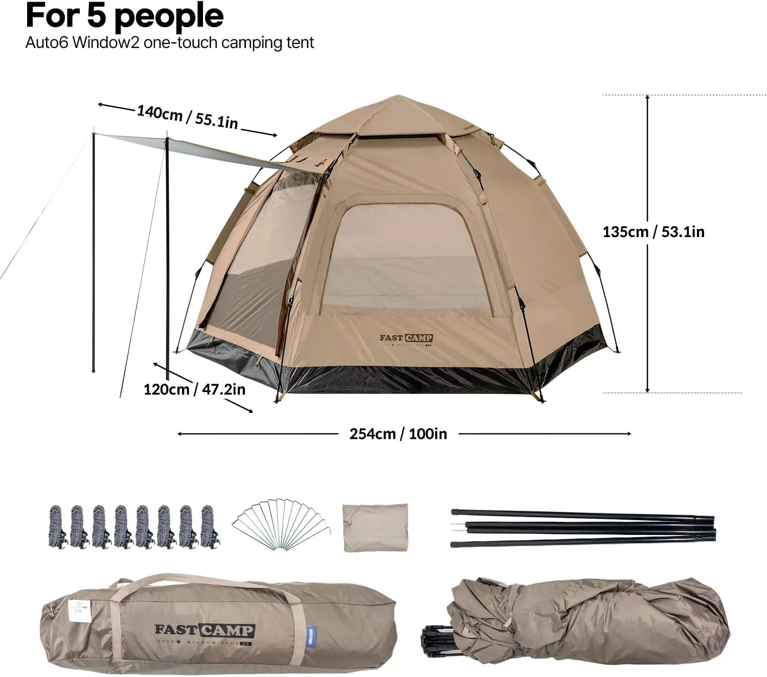 Instant Camping Tent for 4 Person,2 Mesh Windows & 2 Doors,Hexagonal Design,Easy Set Up pop up Tent with Vestibule & Rainfly, Ideal for Family Camp, Outdoor Activity