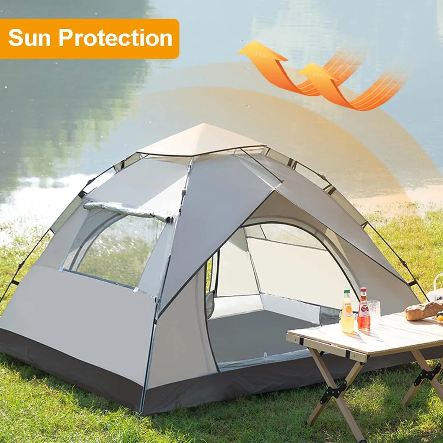 Instant Pop Up Camping Tent 83x79x53 inch, Family Tent Instant Setup in 60 Seconds, Large Lightweight 4 Seasons Tent, Waterproof Windproof Tent for Camping Hiking Backpacking Backyard