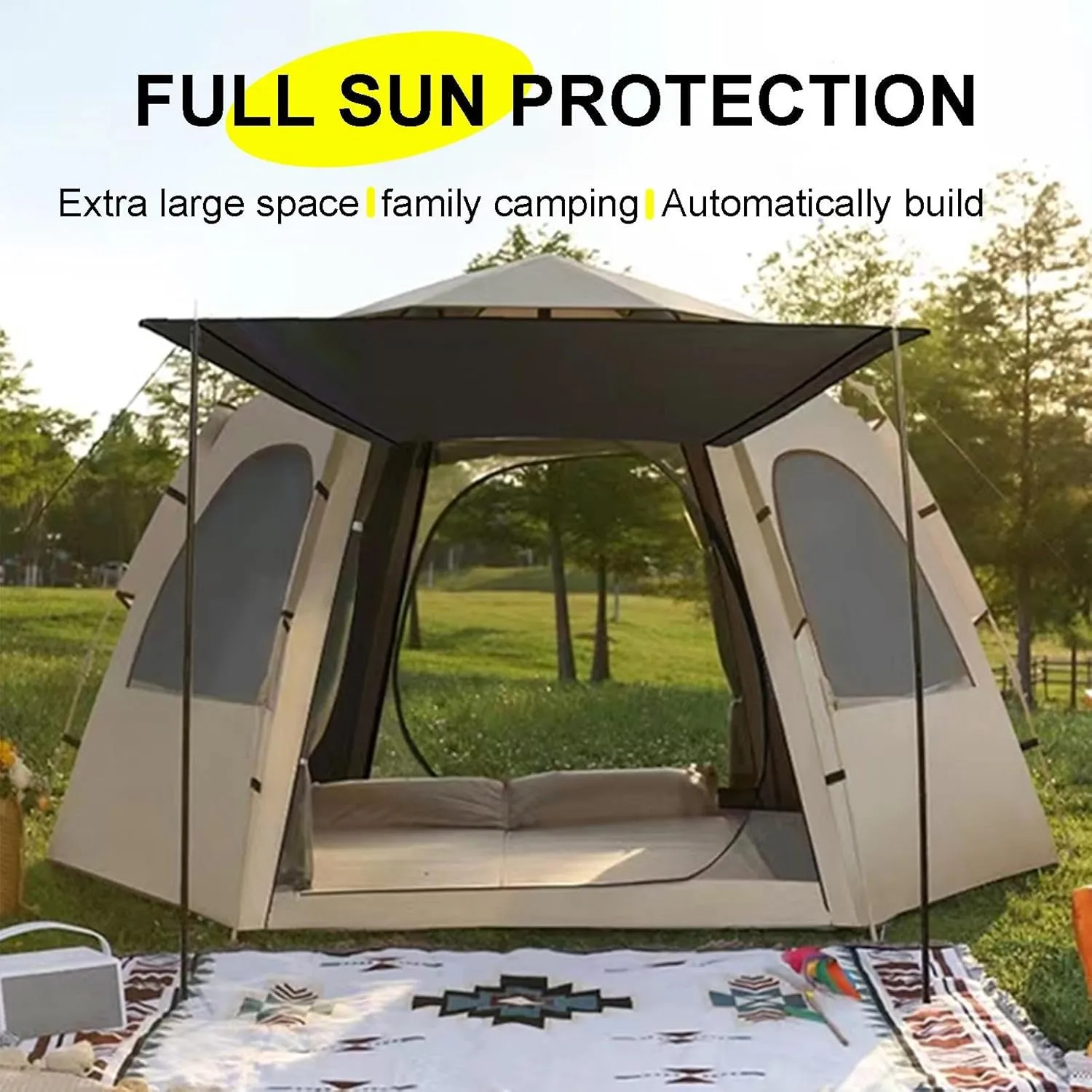 Instant Pop Up Tents for Camping, Portable Weather Resistant Camping Hub Tent, Automatic Dome Tent with 2 Door 3 Mesh, Family Tent for Hiking Backpacking Camping Tent