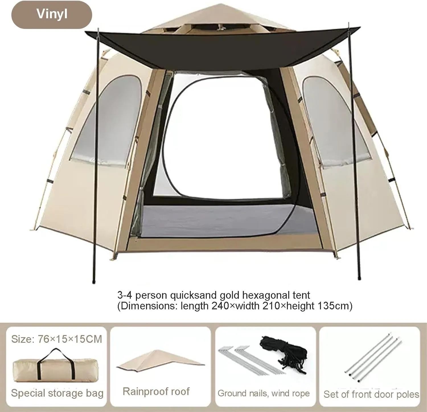 Instant Pop Up Tents for Camping, Portable Weather Resistant Camping Hub Tent, Automatic Dome Tent with 2 Door 3 Mesh, Family Tent for Hiking Backpacking Camping Tent