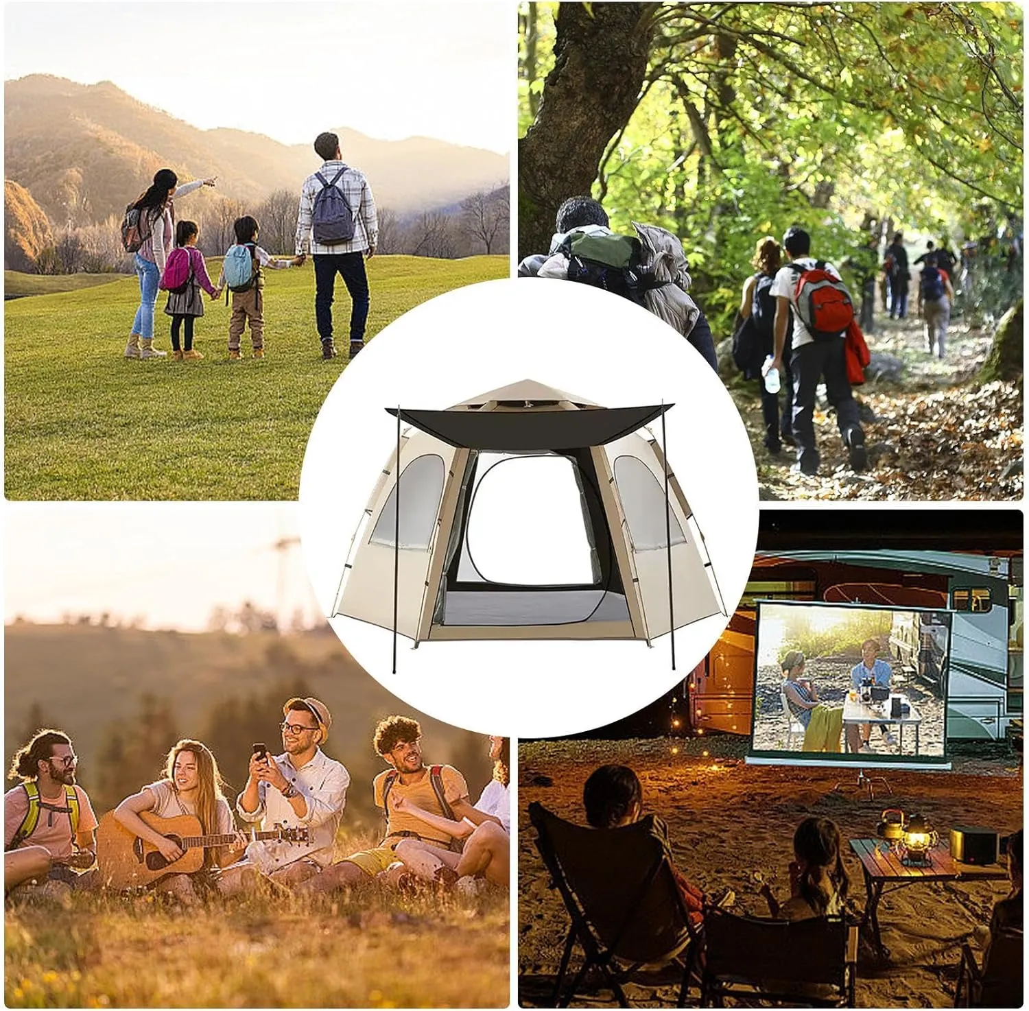 Instant Pop Up Tents for Camping, Portable Weather Resistant Camping Hub Tent, Automatic Dome Tent with 2 Door 3 Mesh, Family Tent for Hiking Backpacking Camping Tent