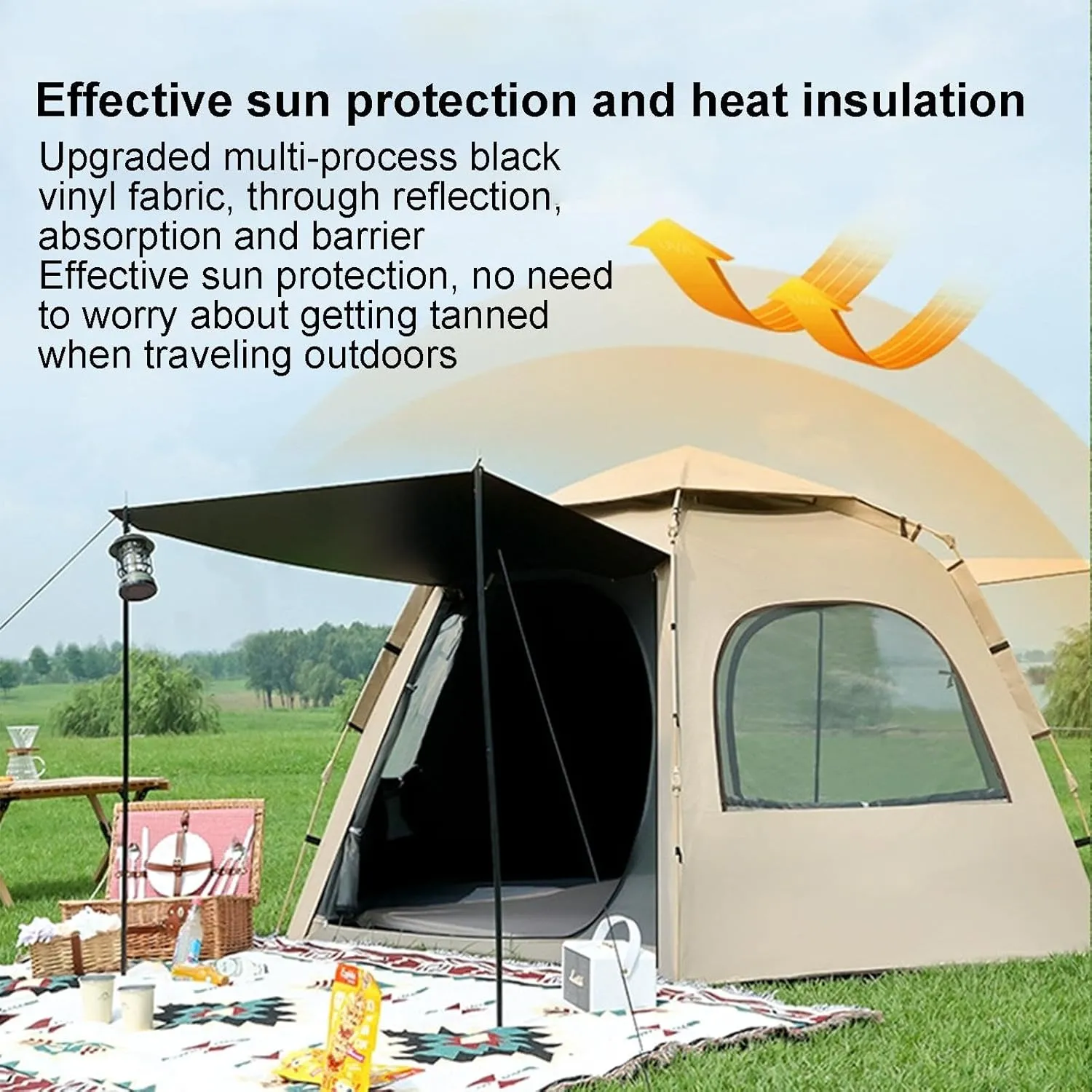 Instant Pop Up Tents for Camping, Portable Weather Resistant Camping Hub Tent, Automatic Dome Tent with 2 Door 3 Mesh, Family Tent for Hiking Backpacking Camping Tent