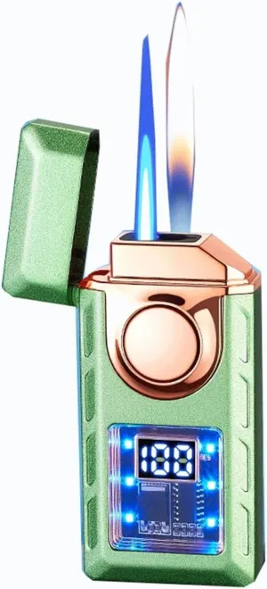 Intelligent induction voice-controlled lighter, transparent visible fuel tank, flame adjustment, fuel filling, dual flame lighter, can be given as a gift to husband or colleague (fuel not included)(Gr