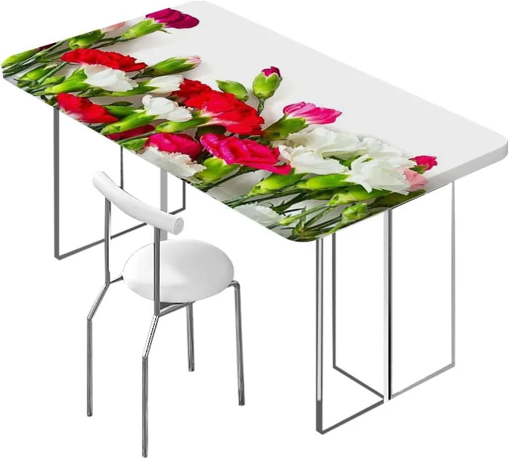 Ivory Green Red Fitted Table Cover for Square Tables Garden Tulips Floral Love Tablecloth Great for Indoor and Outdoor Dining and Playing Cards Flower Fits up 5 Foot Tables
