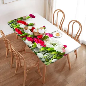 Ivory Green Red Fitted Table Cover for Square Tables Garden Tulips Floral Love Tablecloth Great for Indoor and Outdoor Dining and Playing Cards Flower Fits up 5 Foot Tables