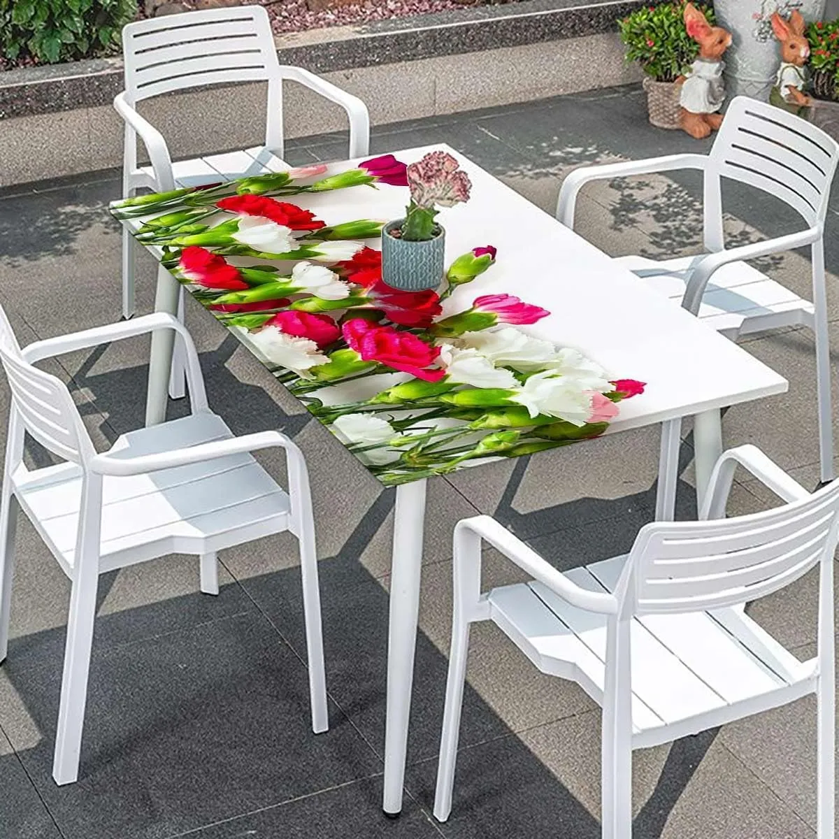 Ivory Green Red Fitted Table Cover for Square Tables Garden Tulips Floral Love Tablecloth Great for Indoor and Outdoor Dining and Playing Cards Flower Fits up 5 Foot Tables