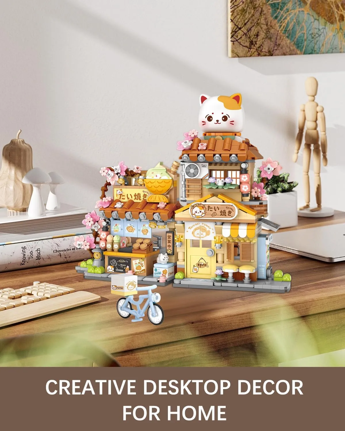 Japanese Street View Fish Shop Building Blocks Set, Creative Cat Theme House, Mini Blocks Simulation Architecture Construction Toy, Unique Gift for Adults (4801)