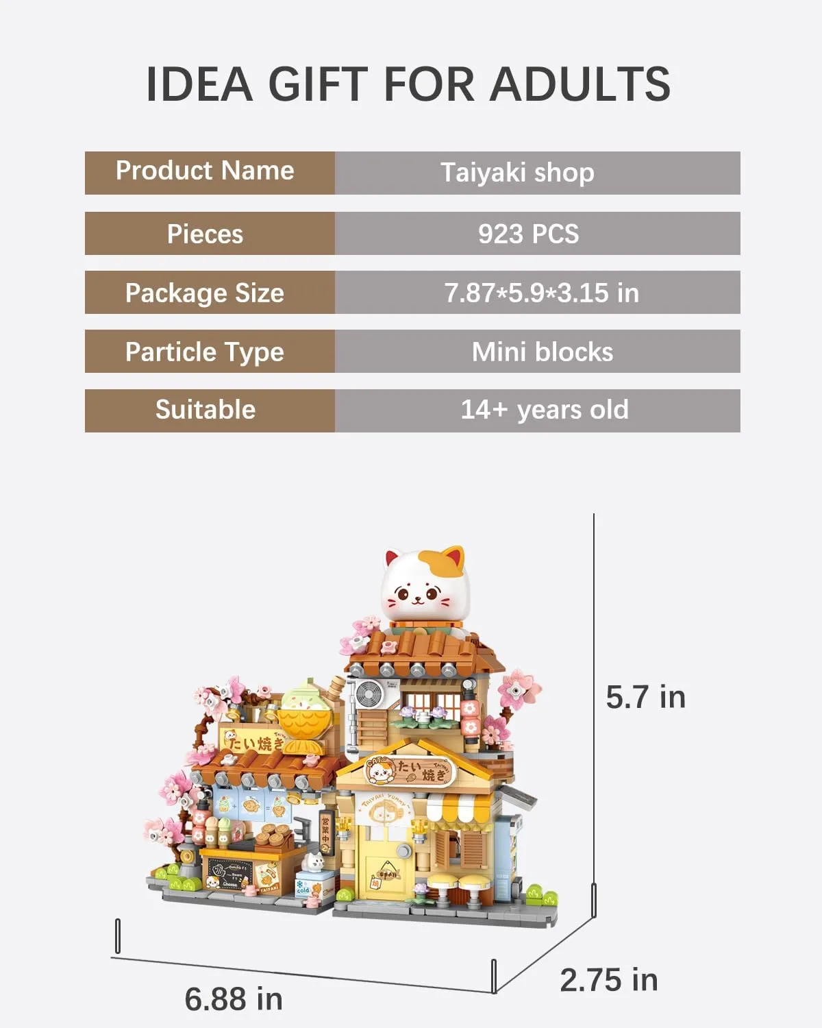 Japanese Street View Fish Shop Building Blocks Set, Creative Cat Theme House, Mini Blocks Simulation Architecture Construction Toy, Unique Gift for Adults (4801)