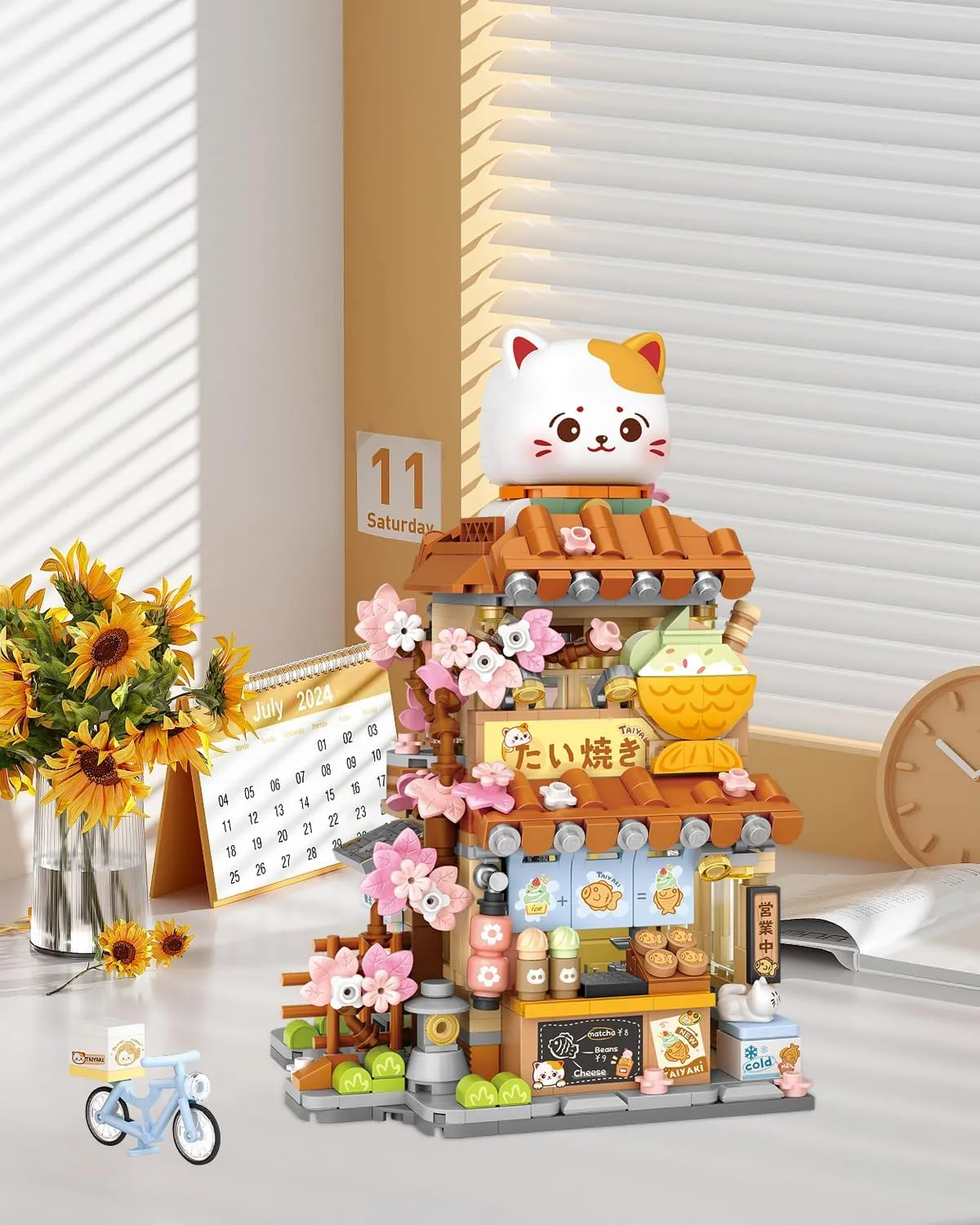 Japanese Street View Fish Shop Building Blocks Set, Creative Cat Theme House, Mini Blocks Simulation Architecture Construction Toy, Unique Gift for Adults (4801)