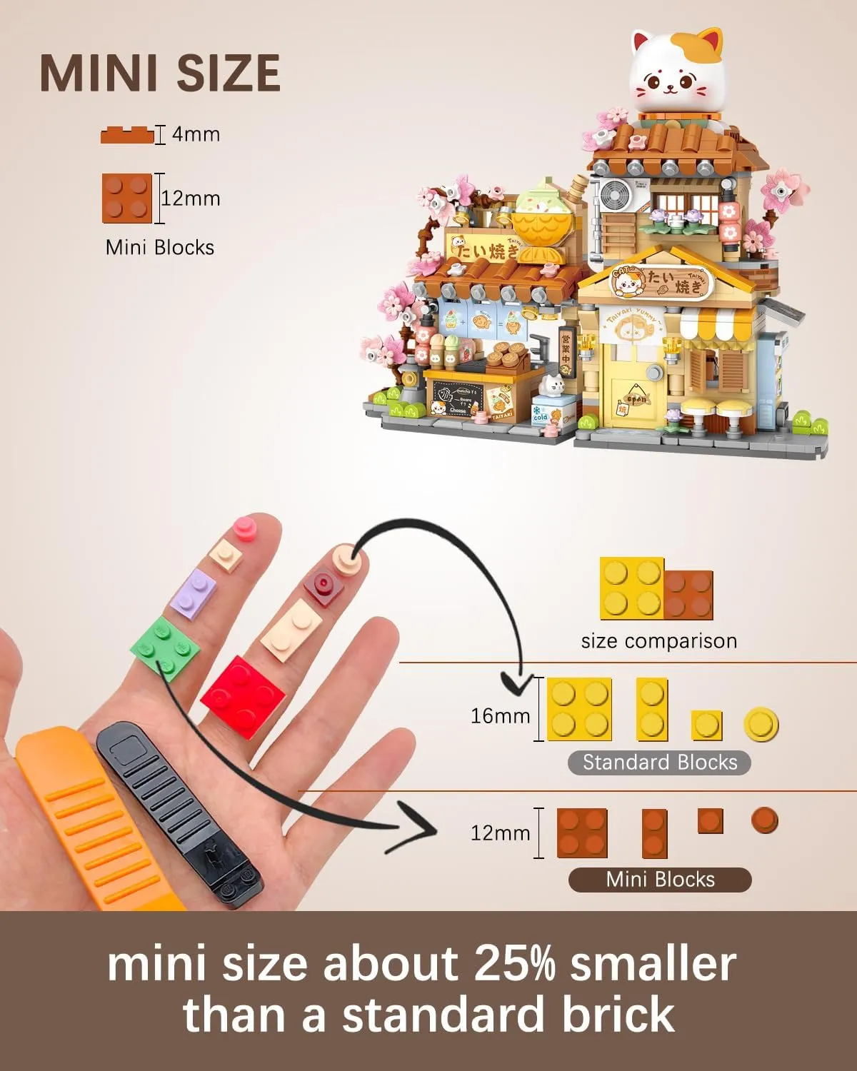Japanese Street View Fish Shop Building Blocks Set, Creative Cat Theme House, Mini Blocks Simulation Architecture Construction Toy, Unique Gift for Adults (4801)