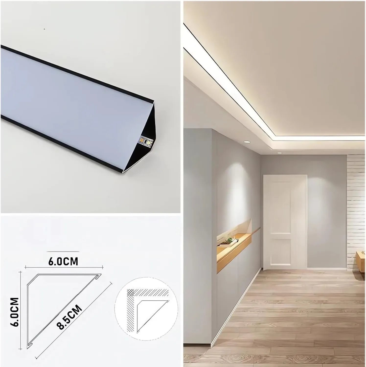 JARBIH 10PACK Led Aluminum Profile for Ceiling Wall Decoration, 1M/3.3ft 6cmx6cm Top Corner Strip Line Luminous Ceiling Free Lamp Internal Channel Linear for Living Room Home(Black)