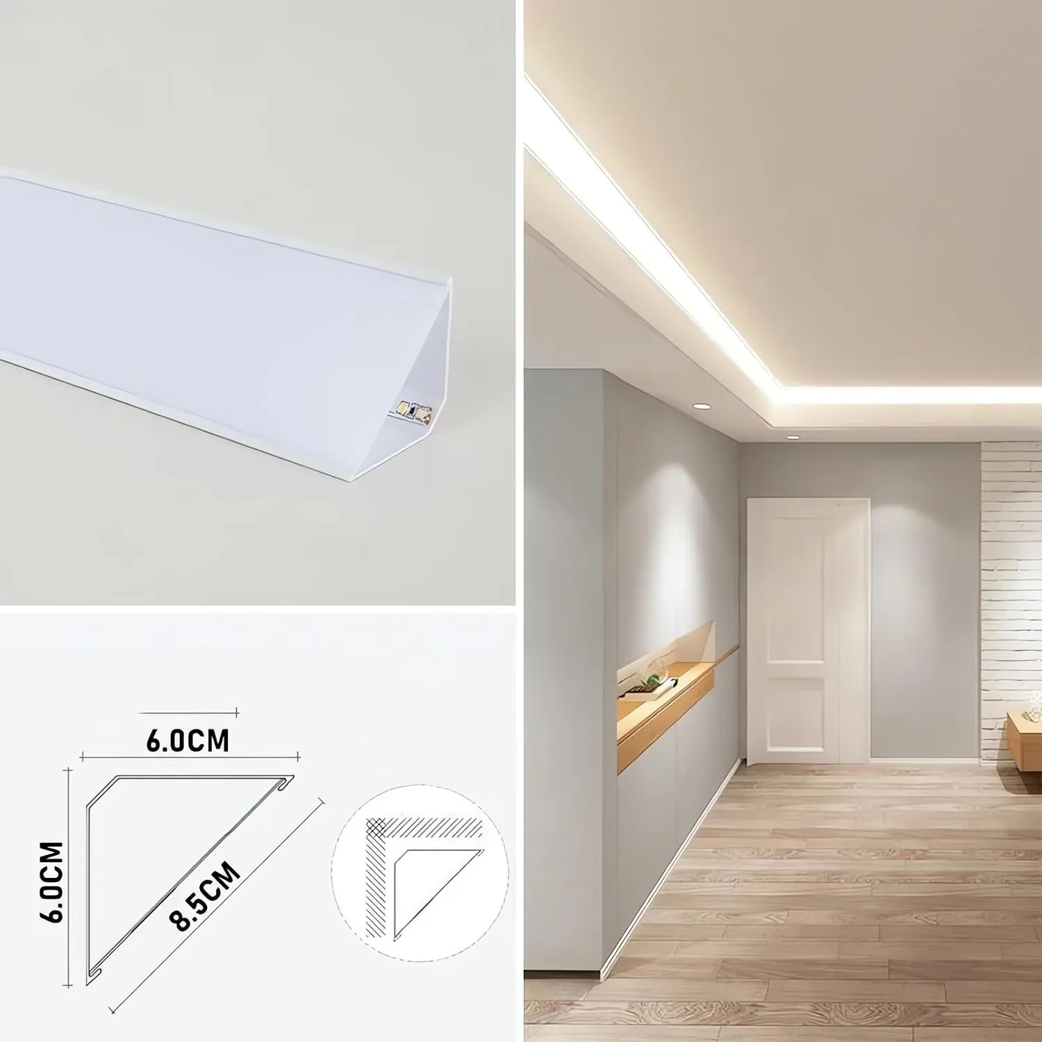 JARBIH 10PACK Led Aluminum Profile for Ceiling Wall Decoration, 1M/3.3ft 6cmx6cm Top Corner Strip Line Luminous Ceiling Free Lamp Internal Channel Linear for Living Room Home(White)