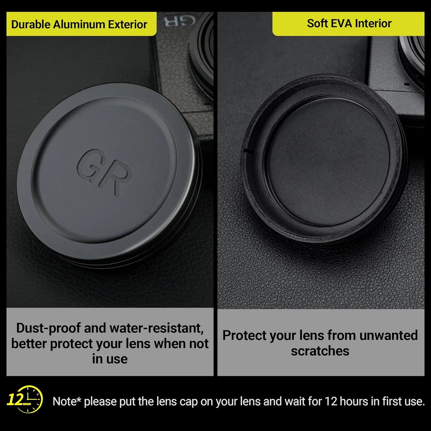 JJC Aluminum Lens Cap Cover Protector for Ricoh GR IIIx GR IIIx HDF GR3x HDF GR III GR III HDF GR3 HDF GR II GR2 with Soft EVA Interior -Black