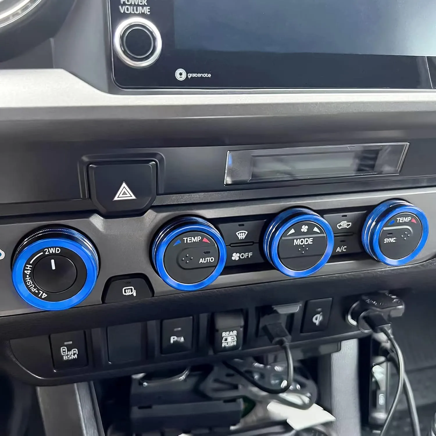 JKCOVER Interior Decorated Button Knob Covers Compatible with Toyota Tacoma 2016-2019 2020 2021 2022 2023, 4WD Temp Air Conditioner(Blue,4pcs)