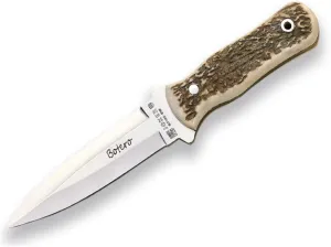 Joker Hunting Knife CC67 Botero, with Deer Antler Handle, 4.72 inches Blade, Leather and Nylon Sheath, Fishing Tool, Hunting, Camping and Hiking.