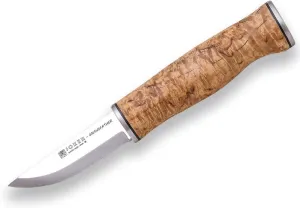 Joker "Grandfather Sports Hunting Knife CL126, Curly Birch Wood Handle and 3.15 inches Blade of Sandvik 14C28N, Brown Leather Sheath, Tool for Fishing, Hunting, Camping and Hiking