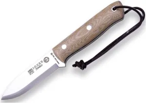 Joker Sport Hunting Knife Nórdico 115, Brown Leather Sheath, 3.94 inches Blade of SANDVIK 14C28N, Tool for Fishing, Hunting, Camping and Hiking (Micarta Canvas, Leather Sheath with FireStarter)