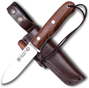 Joker Trampero CN113-P BS9 Sports Hunting and Mountaineering Knife, 3.94 inches Blade, Sheath includes,Tool for Fishing, Hunting, Camping and Hiking (Walnut Wood, Leather Sheath   FireStarter)